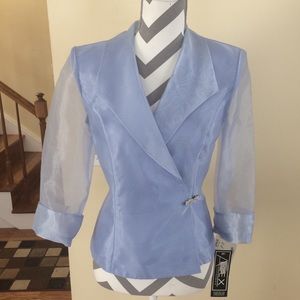 Alex Evenings periwinkle top with jewel and collar